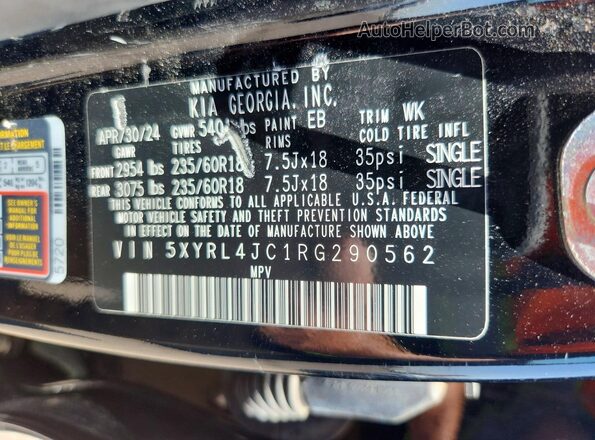 5XYRL4JC1RG290562 2024 KIA SORENTO Black VIN կոդի պիտակի տեսք