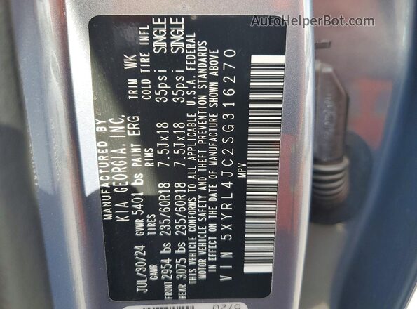 5XYRL4JC2SG316270 2025 KIA SORENTO Gray Widok naklejki z numerem VIN