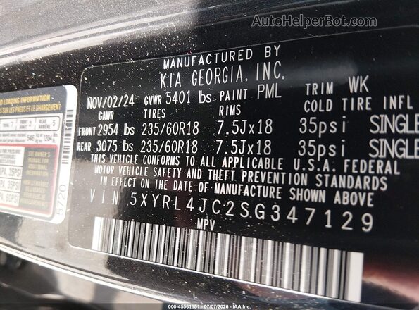 5XYRL4JC2SG347129 2025 KIA SORENTO Black ძრავის განყოფილების ხედი