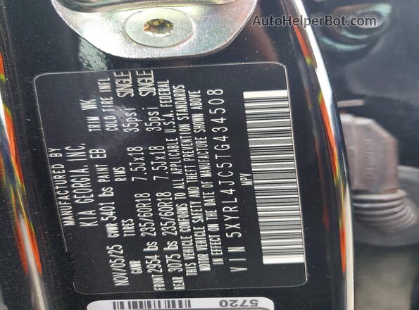 5XYRL4JC5TG434508 2026 KIA SORENTO Black VIN sticker view
