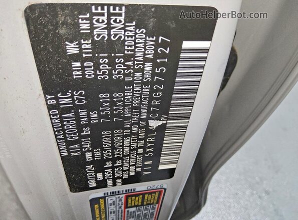 5XYRL4JC7RG275127 2024 KIA SORENTO Gray Вид наклейки з VIN-кодом