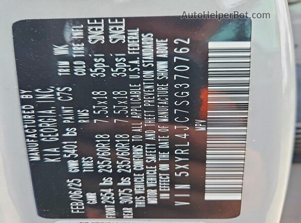 5XYRL4JC7SG370762 2025 KIA SORENTO Gray Widok naklejki z numerem VIN