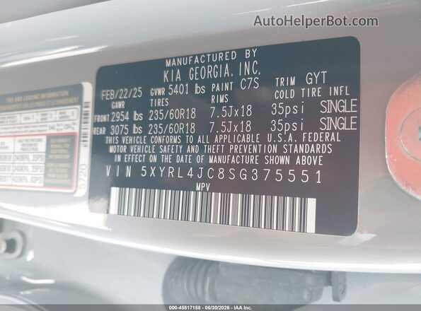 5XYRL4JC8SG375551 2025 KIA SORENTO Gray ძრავის განყოფილების ხედი