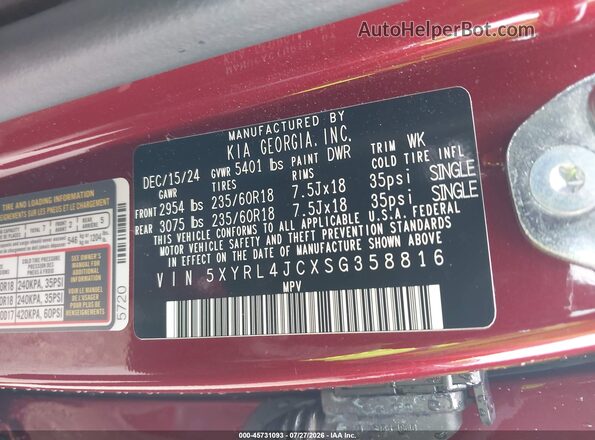 5XYRL4JCXSG358816 2025 KIA SORENTO Red Widok komory silnika