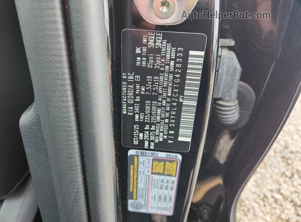 5XYRL4JCXTG428333 2026 KIA SORENTO Black VIN կոդի պիտակի տեսք