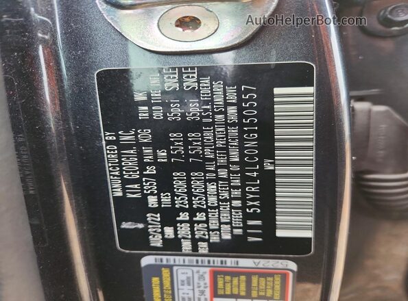 5XYRL4LC0NG150557 2022 KIA SORENTO Серый Вид наклейки с VIN-кодом