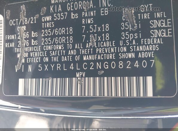 5XYRL4LC2NG082407 2022 KIA SORENTO Черный Вид подкапотного пространства