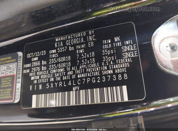 5XYRL4LC7PG237388 2023 KIA SORENTO Black Widok komory silnika
