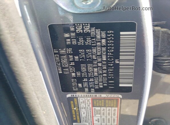 5XYRL4LC7PG239559 2023 KIA SORENTO Gray VIN კოდის სტიკერის ხედი