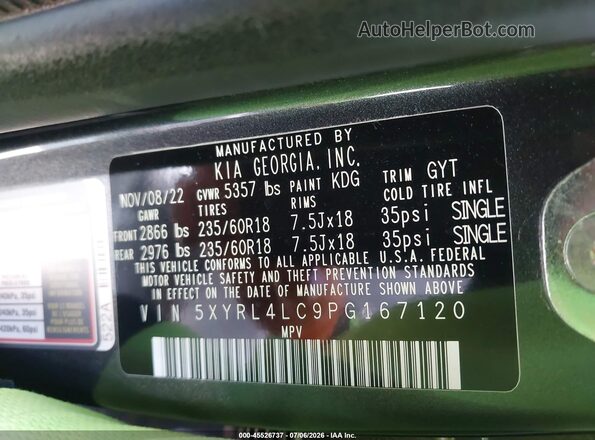 5XYRL4LC9PG167120 2023 KIA SORENTO Серый Вид подкапотного пространства