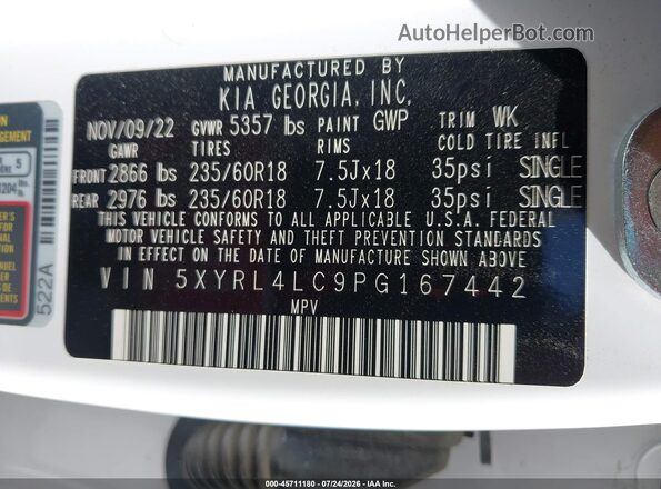 5XYRL4LC9PG167442 2023 KIA SORENTO Белый Вид подкапотного пространства