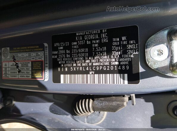 5XYRL4LC9PG201489 2023 KIA SORENTO Light Blue Widok komory silnika