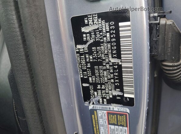 5XYRL4LCXNG095230 2022 KIA SORENTO Gray Вид наклейки з VIN-кодом