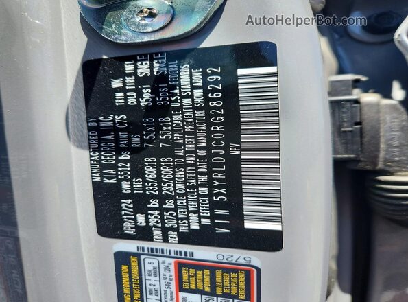 5XYRLDJC0RG286292 2024 KIA SORENTO Gray Вид наклейки з VIN-кодом