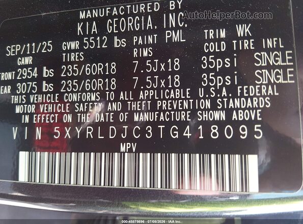 5XYRLDJC3TG418095 2026 KIA SORENTO Черный Вид подкапотного пространства