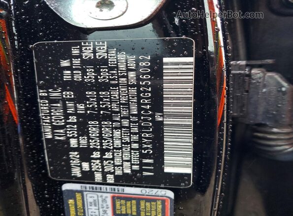 5XYRLDJC4RG256082 2024 KIA SORENTO Black Widok naklejki z numerem VIN