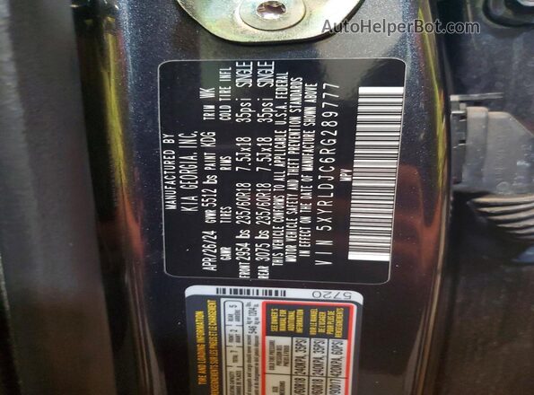 5XYRLDJC6RG289777 2024 KIA SORENTO Gray Widok naklejki z numerem VIN