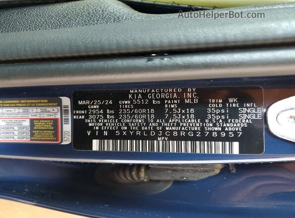 5XYRLDJC8RG278957 2024 KIA SORENTO Blue Widok wnętrza 360 stopni