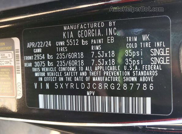 5XYRLDJC8RG287786 2024 KIA SORENTO Black VIN կոդի պիտակի տեսք