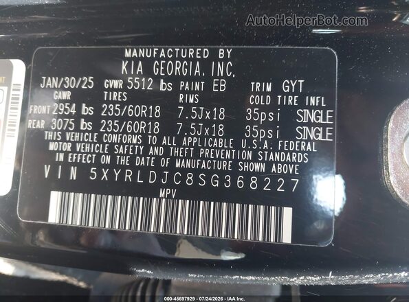 5XYRLDJC8SG368227 2025 KIA SORENTO Black Շարժիչի բաժամունքի տեսք