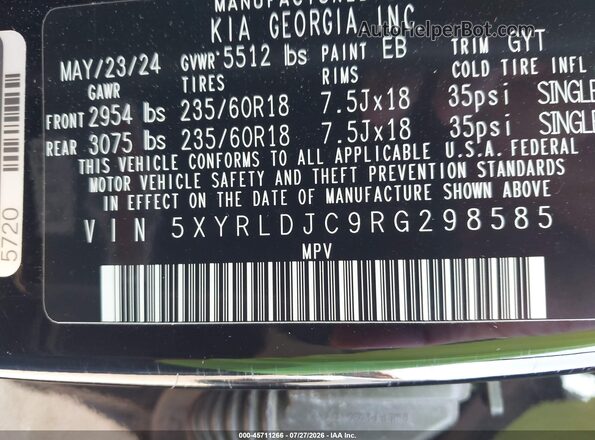 5XYRLDJC9RG298585 2024 KIA SORENTO Черный Вид подкапотного пространства