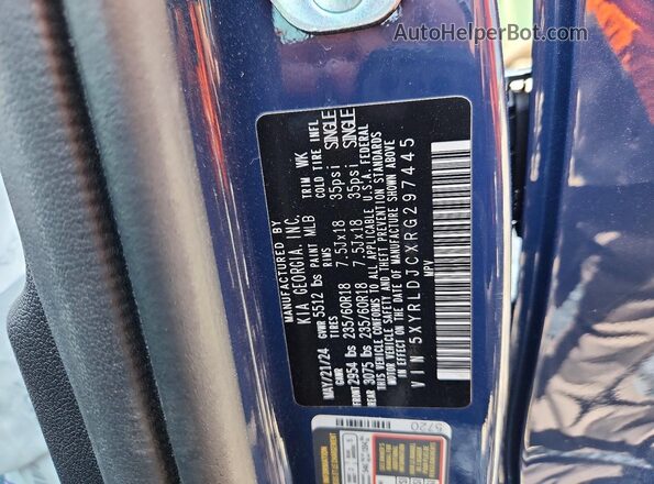 5XYRLDJCXRG297445 2024 KIA SORENTO Blue VIN կոդի պիտակի տեսք