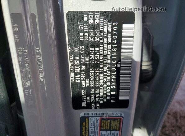5XYRLDLC1NG140703 2022 KIA SORENTO Gray VIN sticker view