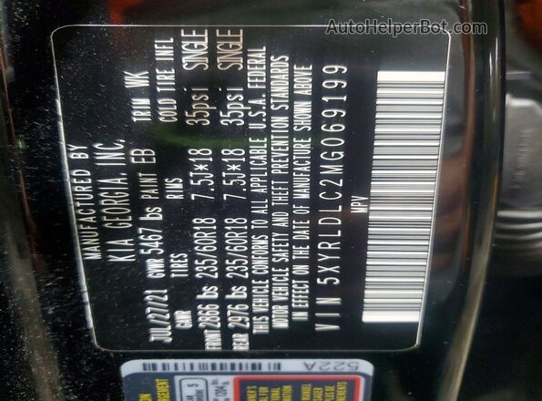 5XYRLDLC2MG069199 2021 KIA SORENTO Black Widok wnętrza 360 stopni