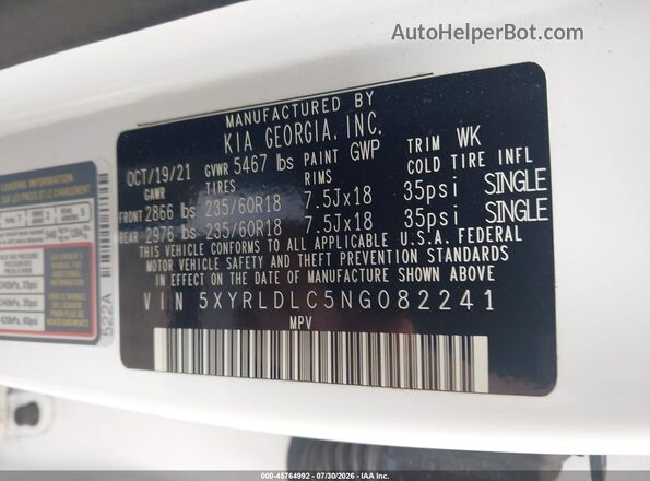 5XYRLDLC5NG082241 2022 KIA SORENTO Белый Вид подкапотного пространства