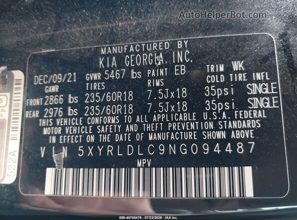 5XYRLDLC9NG094487 2022 KIA SORENTO Черный Вид подкапотного пространства