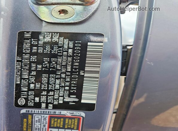 5XYRLDLCXMG020901 2021 KIA SORENTO Gray Vista de la etiqueta del VIN