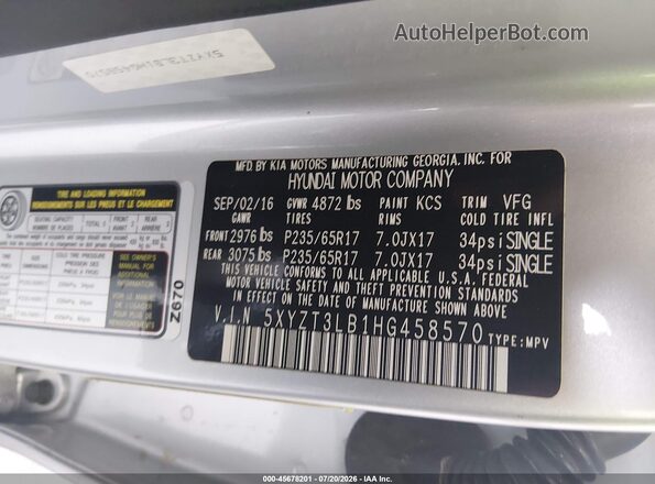 5XYZT3LB1HG458570 2017 HYUNDAI SANTA FE SPORT Silver Vista del compartimento del motor