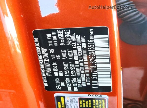 5XYZT3LB2GG345516 2016 HYUNDAI SANTA Оранжевый Вид подкапотного пространства