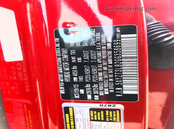5XYZT3LB2GG358699 2016 HYUNDAI SANTA Красный Панорамный вид салона 360°