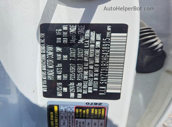 5XYZT3LB2HG428915 2017 HYUNDAI SANTA White Вид наклейки з VIN-кодом