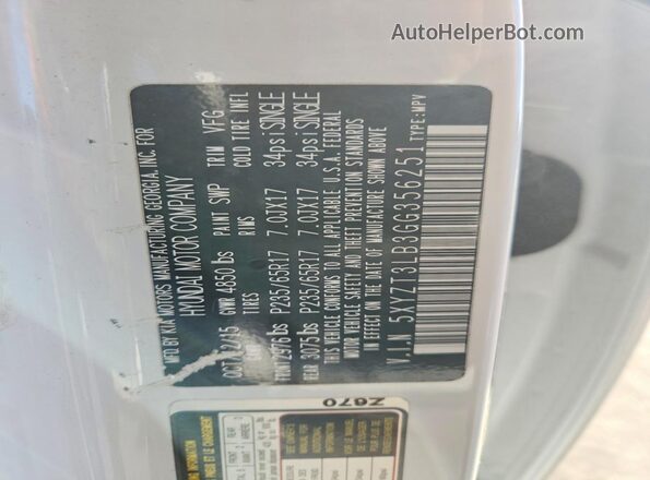 5XYZT3LB3GG356251 2016 HYUNDAI SANTA White Вид наклейки з VIN-кодом