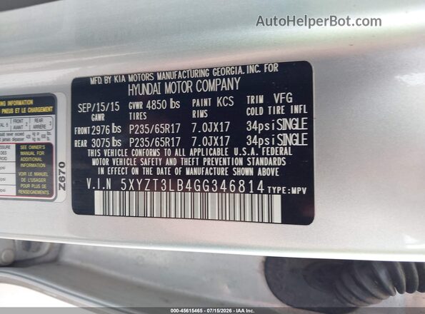 5XYZT3LB4GG346814 2016 HYUNDAI SANTA FE SPORT Silver Engine compartment view