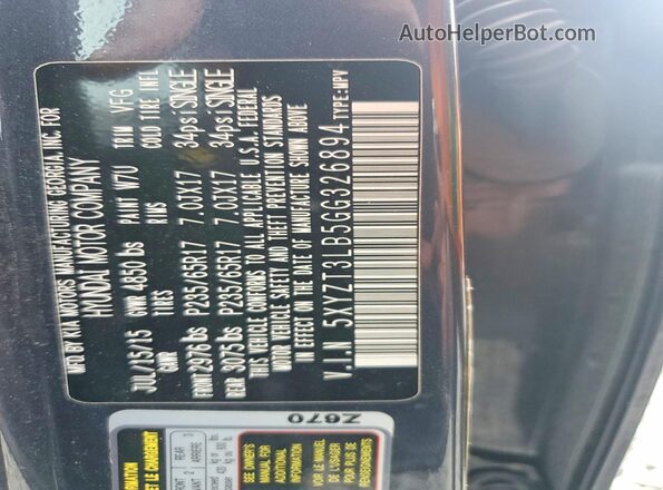 5XYZT3LB5GG326894 2016 HYUNDAI SANTA Blue Вид наклейки з VIN-кодом