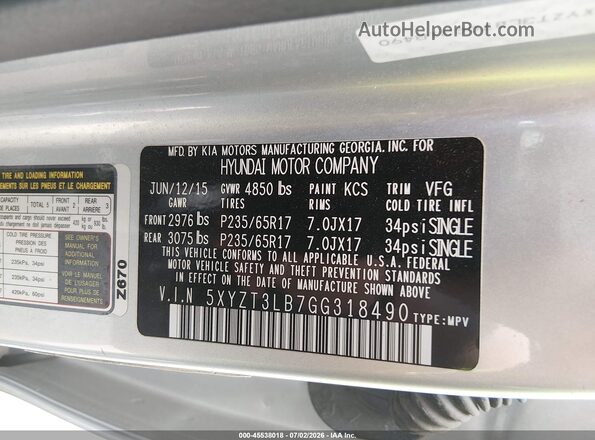 5XYZT3LB7GG318490 2016 HYUNDAI SANTA FE SPORT Silver Widok komory silnika