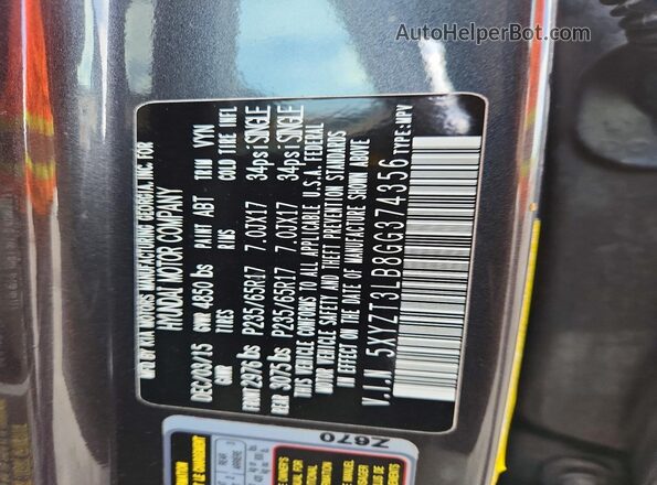 5XYZT3LB8GG374356 2016 HYUNDAI SANTA Gray Вид наклейки з VIN-кодом