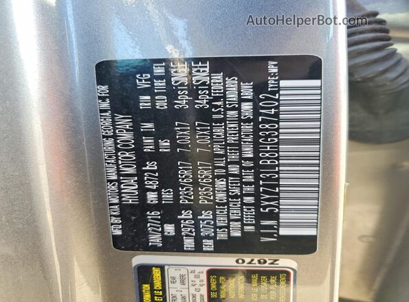 5XYZT3LB8HG387402 2017 HYUNDAI SANTA Серебряный Вид наклейки с VIN-кодом