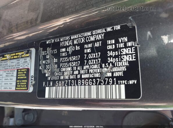 5XYZT3LB9GG375791 2016 HYUNDAI SANTA FE SPORT Gray Շարժիչի բաժամունքի տեսք