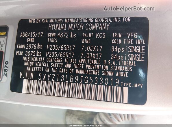 5XYZT3LB9JG533019 2018 HYUNDAI SANTA FE SPORT Silver Вид підкапотного простору
