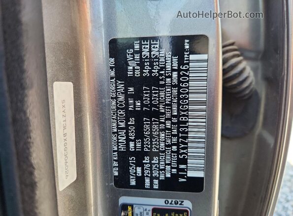 5XYZT3LBXGG306026 2016 HYUNDAI SANTA Gray VIN კოდის სტიკერის ხედი