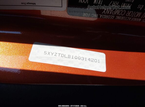 5XYZTDLB1GG314201 2016 HYUNDAI SANTA FE SPORT Orange Widok komory silnika