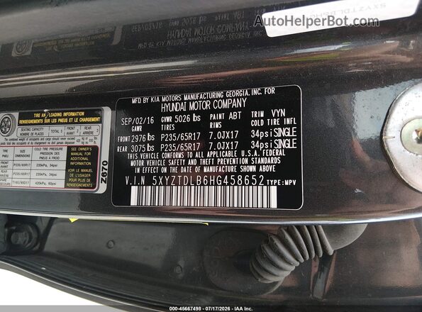 5XYZTDLB6HG458652 2017 HYUNDAI SANTA FE SPORT Gray Engine compartment view