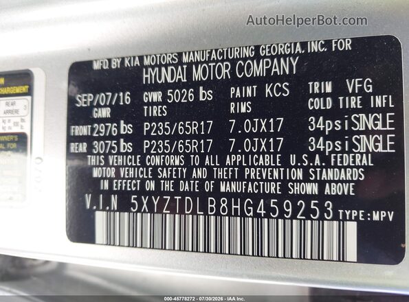 5XYZTDLB8HG459253 2017 HYUNDAI SANTA FE SPORT Silver Вид підкапотного простору