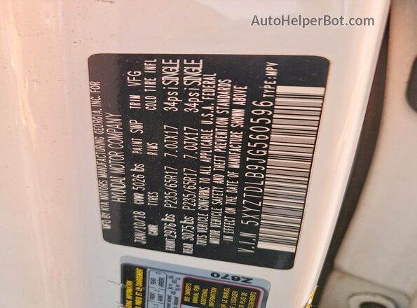 5XYZTDLB9JG560596 2018 HYUNDAI SANTA Белый Вид подкапотного пространства