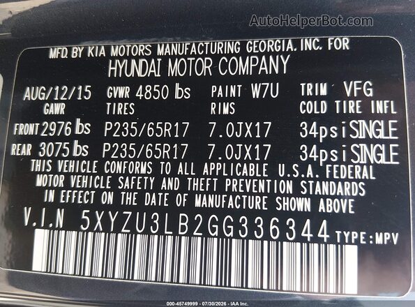 5XYZU3LB2GG336344 2016 HYUNDAI SANTA FE SPORT Blue Engine compartment view