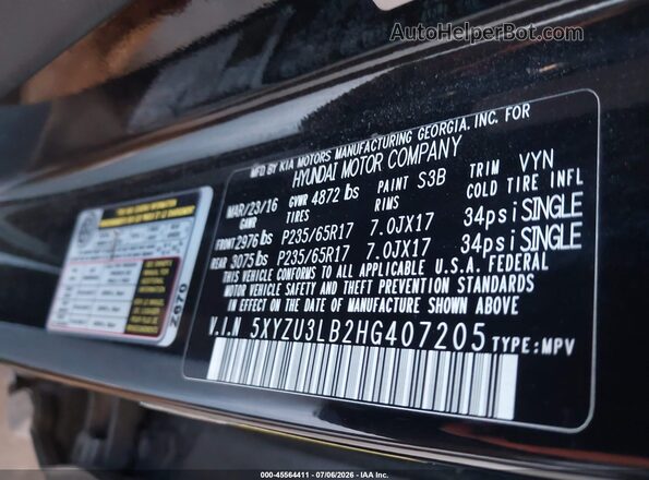 5XYZU3LB2HG407205 2017 HYUNDAI SANTA FE SPORT Black Вид підкапотного простору